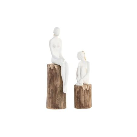 Figura Decorativa DKD Home Decor Mujer Marrón Blanco (2 Unidades)