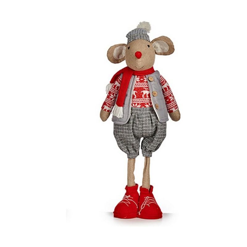 Figura Decorativa Ratón Navidad 71 cm Rojo Gris Blanco Crema