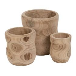 Set de Maceteros Natural Madera de Paulonia 44 x 44 x 46 cm (3 Unidades)