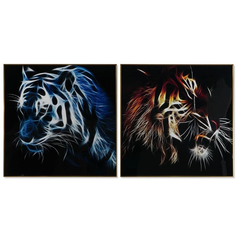 Cuadro DKD Home Decor Tigre 80 x 3 x 80 cm Moderno (2 Unidades)