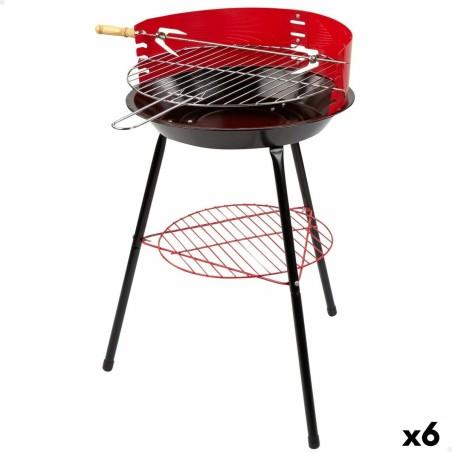 Barbacoa Portátil Aktive Madera Hierro Ø 38 cm 37 x 61 x 45 cm (6 Unidades) Rojo