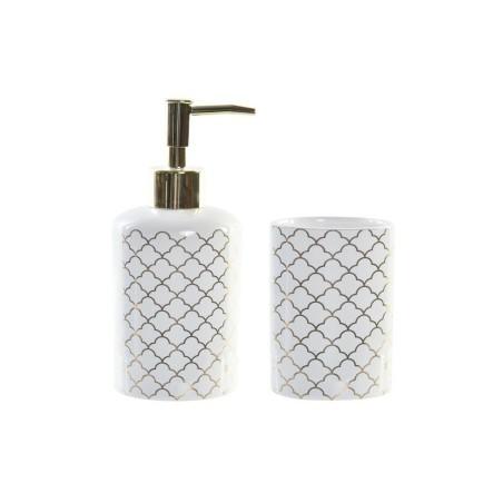 Set de Baño DKD Home Decor Blanco Dorado ABS Dolomita 8 x 7 x 17,5 cm (2 Unidades)