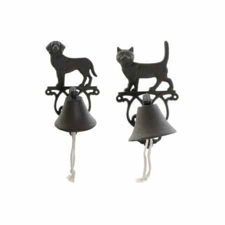 Campana DKD Home Decor Gato Perro Marrón Marrón oscuro Cuerda Hierro 14 x 15 x 24 cm (2 Unidades)