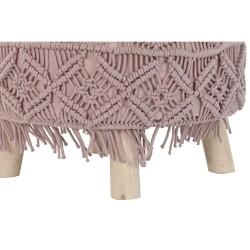 Reposapiés DKD Home Decor Natural Rosa claro Madera Boho Macramé 53 x 53 x 31 cm