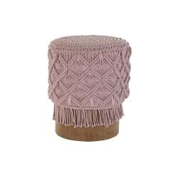 Reposapiés DKD Home Decor 43 x 43 x 51 cm Madera Marrón Rosa claro Macramé Boho