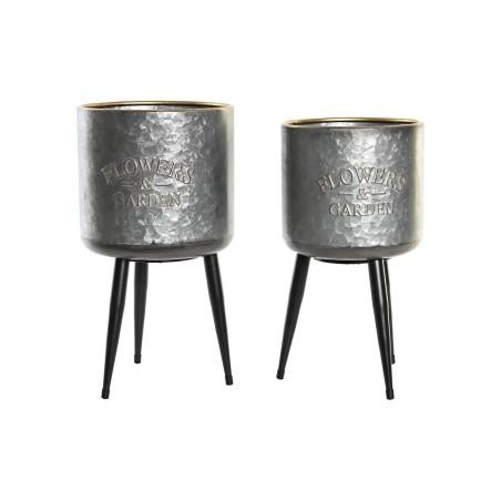 Set de Macetas DKD Home Decor Negro Gris Metalizado Metal Loft 25 x 25 x 46 cm