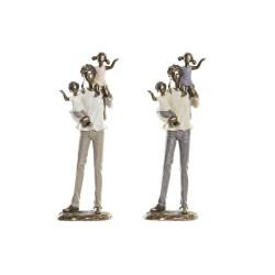 Figura Decorativa DKD Home Decor Blanco Cobre Familia 10 x 6 x 28 cm (2 Unidades)