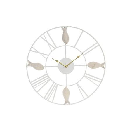 Reloj de Pared DKD Home Decor 39 x 3,5 x 39 cm Metal Marrón Blanco Madera MDF Mediterráneo Peces