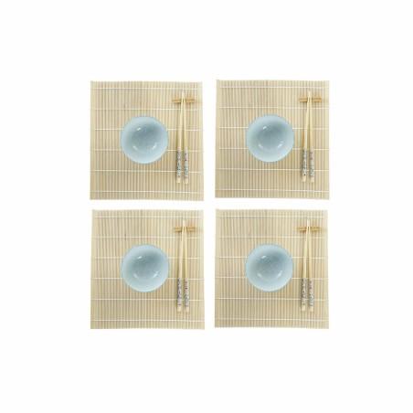 Set de Sushi DKD Home Decor 14,5 x 14,5 x 31 cm Azul Blanco Gres Oriental (16 Piezas)