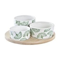 Set de Aperitivo DKD Home Decor Bambú Gres Hojas Tropical 4 Piezas 18 x 18 x 1 cm