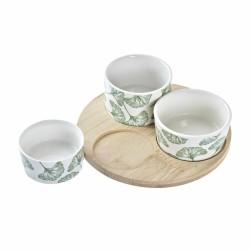 Set de Aperitivo DKD Home Decor Bambú Gres Hojas Tropical 4 Piezas 18 x 18 x 1 cm