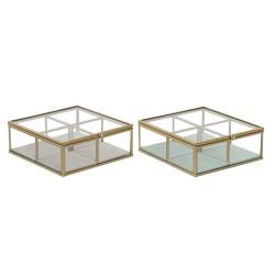 Caja-Joyero DKD Home Decor Verde Gris claro Metal Cristal 15 x 15 x 5,5 cm (2 Unidades)