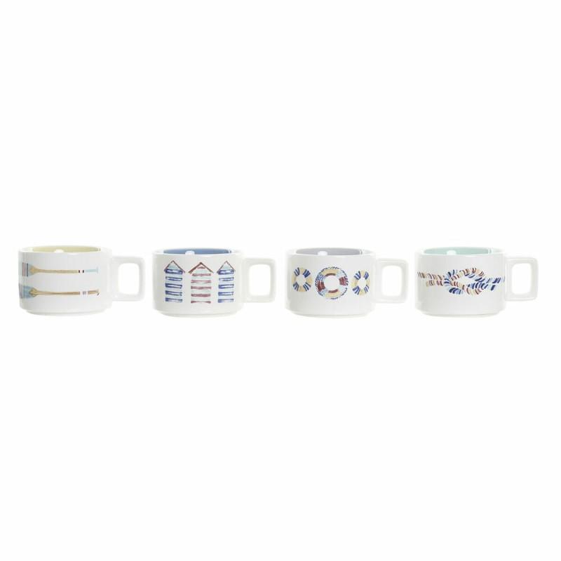 Juego de Tazas de Café DKD Home Decor Azul Multicolor Metal Dolomita 4 Piezas 260 ml