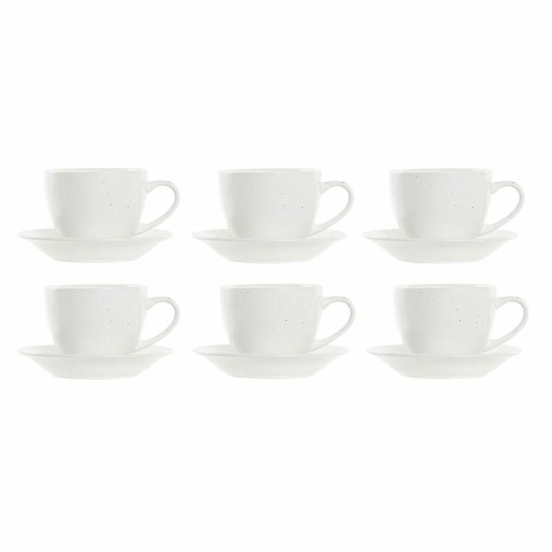 Juego de Tazas de Café DKD Home Decor Natural Madera de caucho Blanco Gres 150 ml