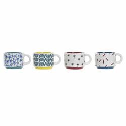 Juego de Tazas de Café DKD Home Decor Multicolor Amarillo Azul Turquesa Granate Metal Gres 4 Piezas 150 ml