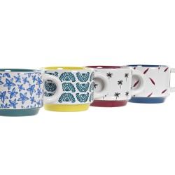 Juego de Tazas de Café DKD Home Decor Multicolor Amarillo Azul Turquesa Granate Metal Gres 4 Piezas 150 ml