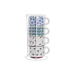 Juego de Tazas de Café DKD Home Decor Multicolor Amarillo Azul Turquesa Granate Metal Gres 4 Piezas 150 ml