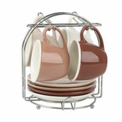 Juego de Tazas de Café DKD Home Decor Marrón Beige Metal 4 Piezas 90 ml