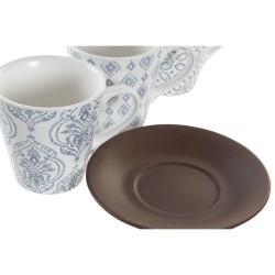 Juego de Tazas de Café DKD Home Decor Azul Marrón Madera de caucho Blanco Gres 150 ml