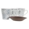 Juego de Tazas de Café DKD Home Decor Azul Marrón Madera de caucho Blanco Gres 150 ml