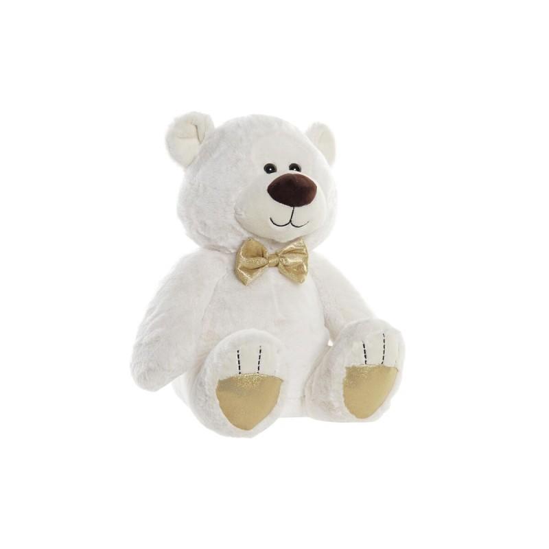 Oso de Peluche DKD Home Decor Pajarita Blanco Dorado Metal Infantil Oso 30 x 40 cm 25 x 25 x 30 cm