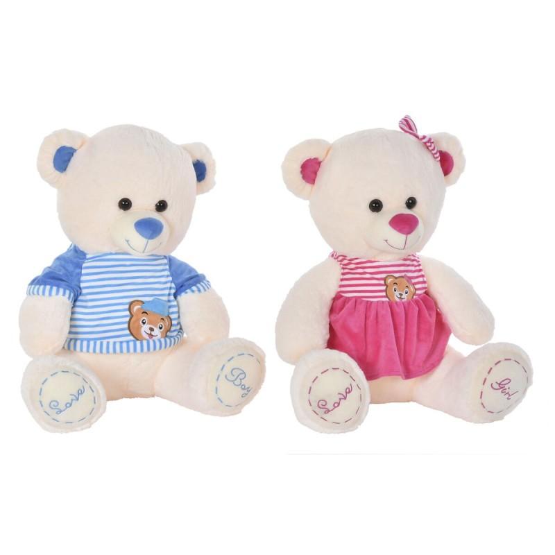 Oso de Peluche DKD Home Decor Beige Azul Rosa Infantil Oso 25 x 25 x 50 cm (2 Unidades)