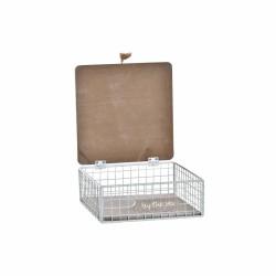 Caja Decorativa DKD Home Decor Blanco Marrón Madera Metal Aluminio 16 x 16 x 6 cm