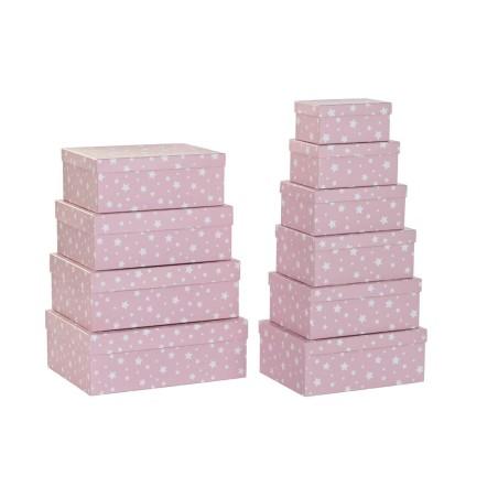 Set de Cajas Organizadoras Apilables DKD Home Decor Blanco Infantil Rosa claro Cartón (43,5 x 33,5 x 15,5 cm)