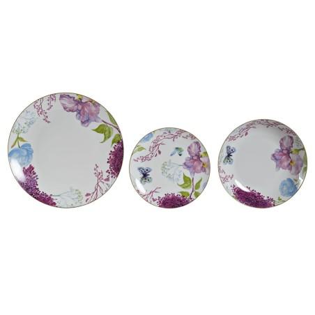 Set de Vajilla DKD Home Decor Mariposa Azul Blanco Verde Rosa Porcelana (18 Piezas)