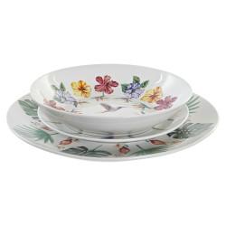 Set de Vajilla DKD Home Decor Tropical Blanco Multicolor Porcelana (18 Piezas)