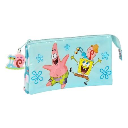 Portatodo Triple Spongebob Stay positive Azul Blanco (22 x 12 x 3 cm)