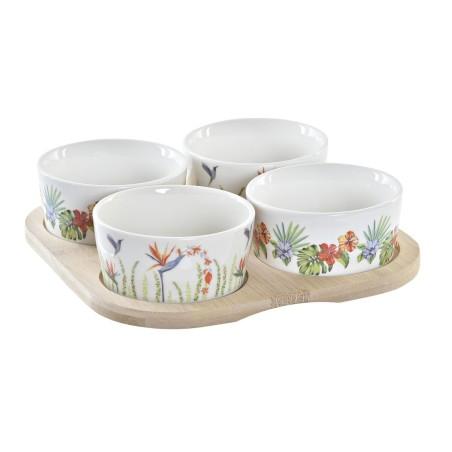 Set de Aperitivo DKD Home Decor Multicolor Natural Bambú Plástico Gres Tropical 19,7 x 19,7 x 1 cm (5 pcs)