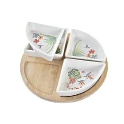 Set de Aperitivo DKD Home Decor Blanco Multicolor Natural Bambú Gres Tropical 21,5 x 21,5 x 1 cm (5 pcs)