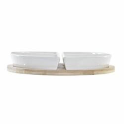 Set de Aperitivo DKD Home Decor Blanco Multicolor Natural Bambú Gres Tropical 21,5 x 21,5 x 1 cm (5 pcs)