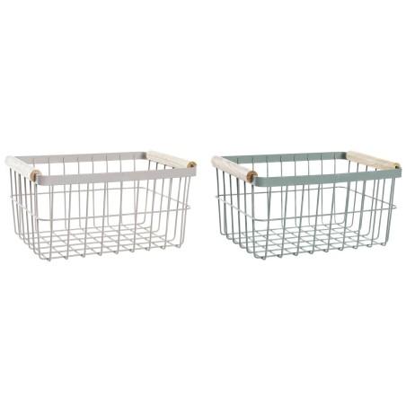 Cesta de Varilla DKD Home Decor Verde Beige Metal Pino Vintage 30,5 x 20 x 14,5 cm (2 Unidades)