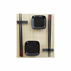 Set de Sushi DKD Home Decor Negro Natural Metal Bambú Gres Oriental 30 x 40 cm 27,8 x 17,8 x 3 cm (7 Piezas) (27,8 x 17,8 x 3 cm