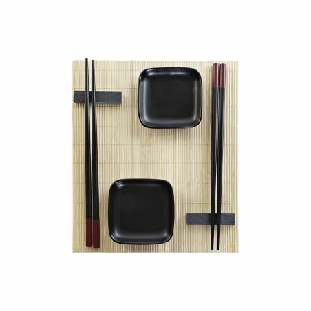 Set de Sushi DKD Home Decor Negro Natural Metal Bambú Gres Oriental 30 x 40 cm 27,8 x 17,8 x 3 cm (7 Piezas) (27,8 x 17,8 x 3 cm