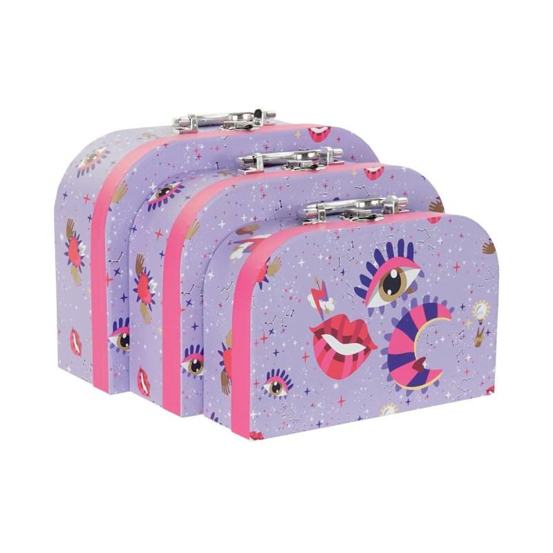 Juego de Cajas Decorativas DKD Home Decor Lila Metal Cartón 28 x 9,5 x 20 cm