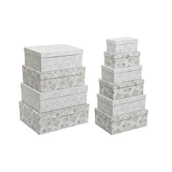 Set de Cajas Organizadoras Apilables DKD Home Decor Beige Verde Flores Cartón (43,5 x 33,5 x 15,5 cm)