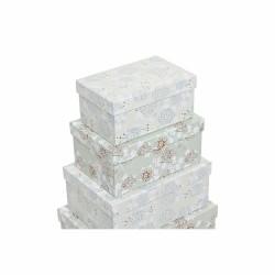 Set de Cajas Organizadoras Apilables DKD Home Decor Beige Verde Flores Cartón (43,5 x 33,5 x 15,5 cm)