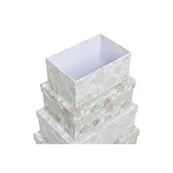 Set de Cajas Organizadoras Apilables DKD Home Decor Beige Verde Flores Cartón (43,5 x 33,5 x 15,5 cm)