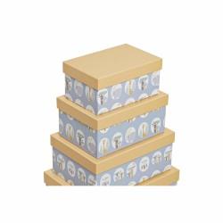 Set de Cajas Organizadoras Apilables DKD Home Decor Animales Azul Cartón (43,5 x 33,5 x 15,5 cm)