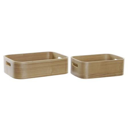 Juego de Cajas Decorativas DKD Home Decor Natural Madera MDF 35,5 x 25 x 10 cm